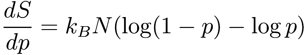 \frac {dS}{dp} = k_B N (\log (1 - p) - \log p)