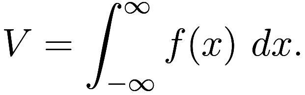 V = \int_{-\infty}^\infty f(x)\ dx.