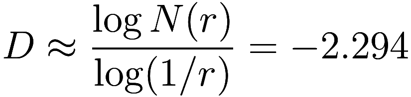 D \approx \frac {\log N(r)}{\log (1 / r)} = -2.294