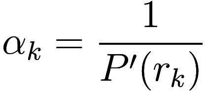 \alpha_k = \frac 1{P'(r_k)}