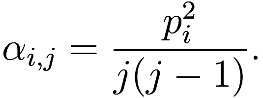  \alpha_{i, j} = \frac {p_i^2}{j(j - 1)}. 